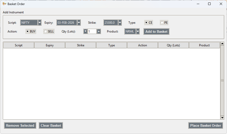 Shoonya Trader Basket Order Tool